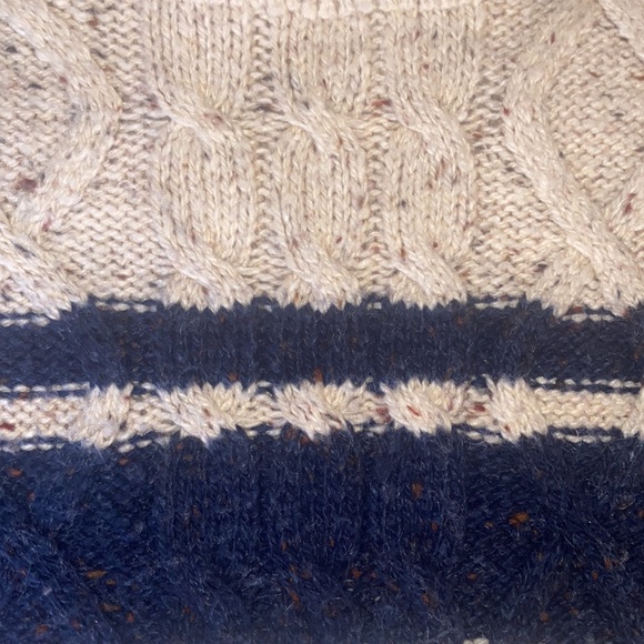 No Excess Snow Wear Wool Blend Striped Creme Cable Knit Turtleneck Sweater-Sz M - Picture 11 of 12